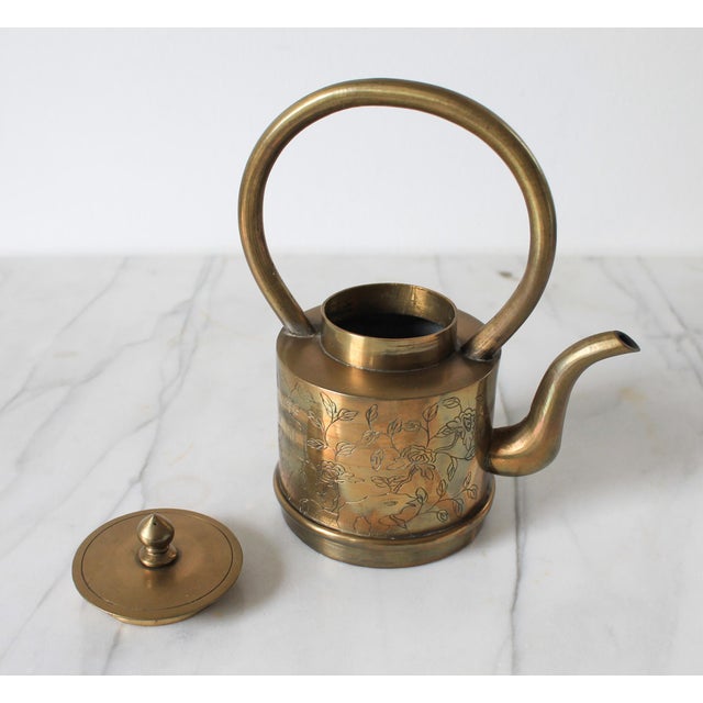 Vintage Chinese Brass Tea Pot W/ Floral Motif For Sale - Image 9 of 10