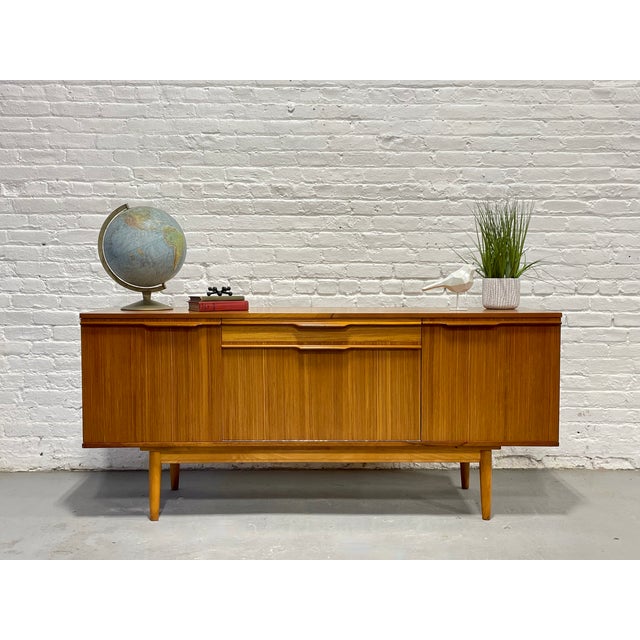 A. H. McIntosh & Co. Ltd. Mid Century Modern Zebrawood Sideboard / Credenza | Drop Front Bar Cabinet | Vintage MCM Storage Buffet, C. 1960s For Sale - Image 4 of 14