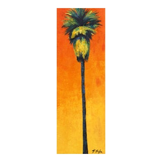 Golden Hour Palm - Tall Original Palm Tree Landscape Acrylic Painting on Canvas by Kathleen Keifer For Sale