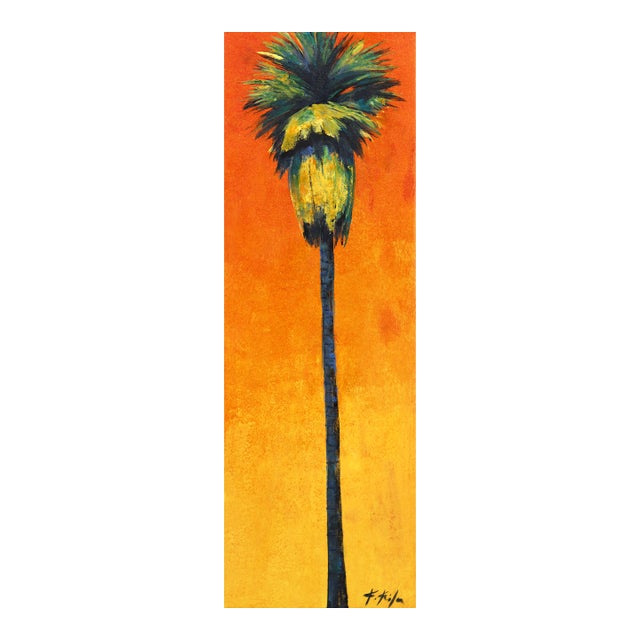 Golden Hour Palm - Tall Original Palm Tree Landscape Acrylic Painting on Canvas by Kathleen Keifer For Sale