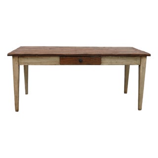 Antique One Drawer Rustic Painted French Style Farm Table For Sale