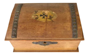 Antique German Iron Cross Wooden Jewelry Trinket Box