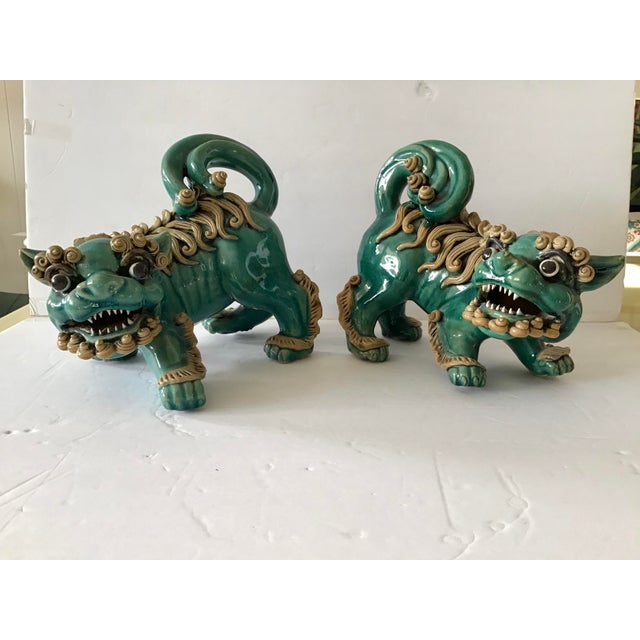 1950s Glazed Green Ceramic Foo Dogs a Pair Chairish