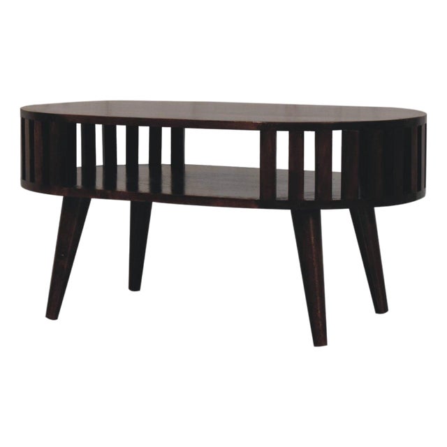 Walnut-Finish Mango Wood Japanese-Inspired Coffee Table For Sale