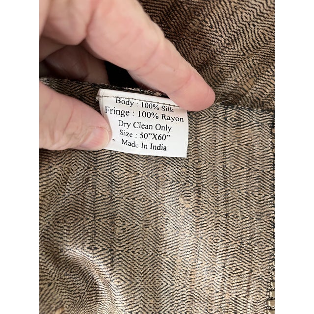 Auburn Vintage Raw Natural Handmade Tussar Silk Fringed Throw, India For Sale - Image 8 of 12