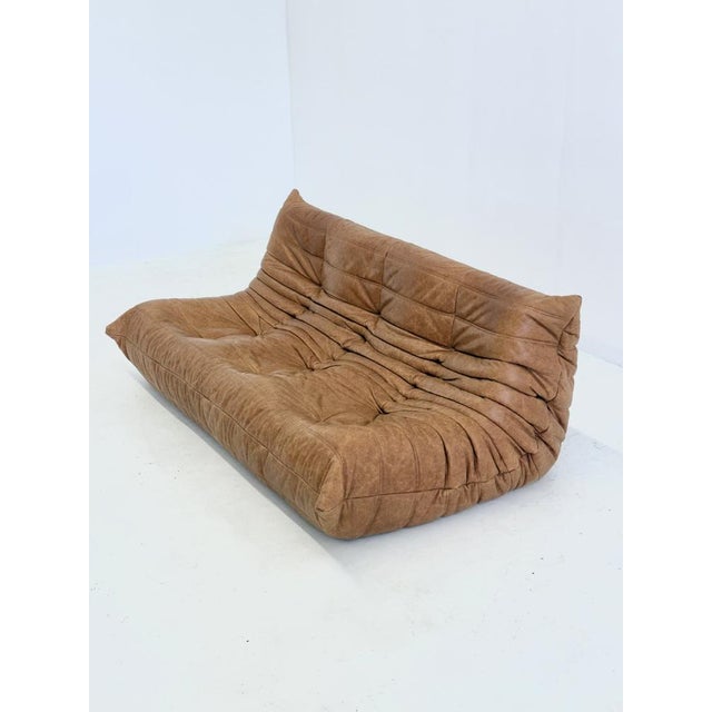 Ligne Roset Togo 3-Seater Sofa in Cognac Leather by Michel Ducaroy for Ligne Roset For Sale - Image 4 of 10