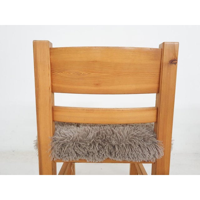 Set of 10 pinewood dining chairs with new faux fur beige upholstery. Attributed to Ate van Apeldoorn for Houtwerk Hattem.