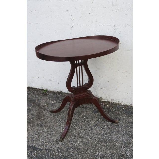 1940s Mahogany Oval Harp Design Claw Feet Side End Table For Sale - Image 4 of 14
