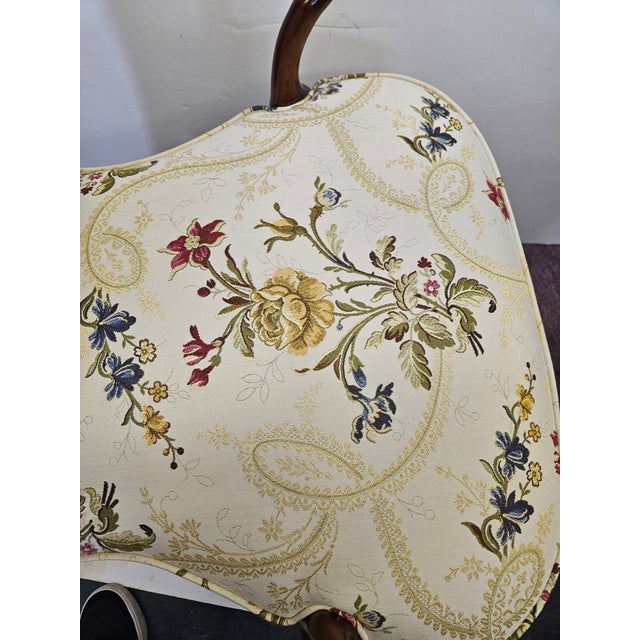 Wood Mahogany Queen Ann Style Chair With Shepards Crook Arms and Custom Scalmandre Silk Upholstery For Sale - Image 7 of 7