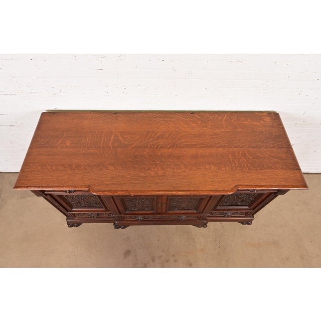 Wood R. J. Horner Renaissance Revival Carved Oak Sideboard or Bar Cabinet, Circa 1890s For Sale - Image 7 of 10