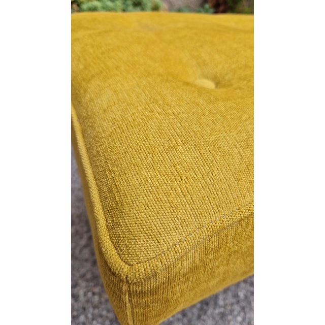 Bench with Light-Colored Crossed Wooden Legs and Yellow Fabric Seat, 1940s For Sale - Image 4 of 10