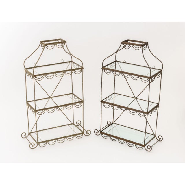 Early 20th Century Regency Style Gilt Metal Three-Tier Etageres, Pair For Sale - Image 5 of 10