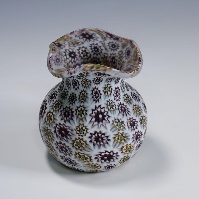 Mid-Century Modern Antique Millefiori Vase in Violet and White, Fratelli Toso Murano Ca. 1920s For Sale - Image 3 of 6