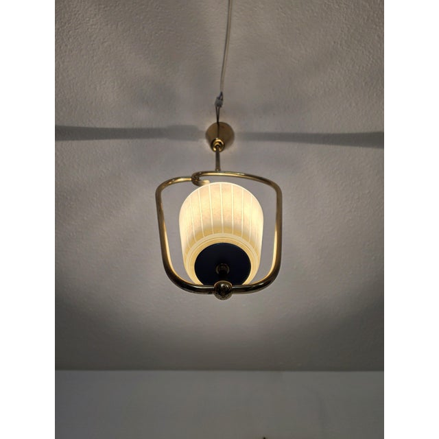Mid-Century Scandinavian Brass Pendant Lamp with Glass Shade, 1950s For Sale - Image 6 of 18