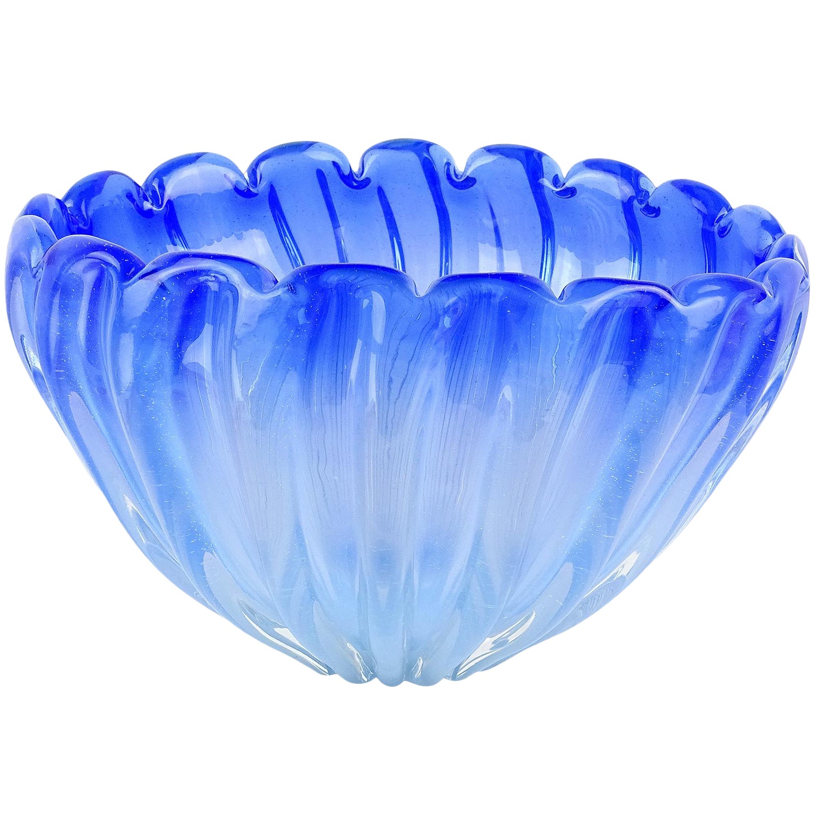 Murano Opalescent Cobalt Blue Italian Art Glass Ribbed Centerpiece Bowl Chairish