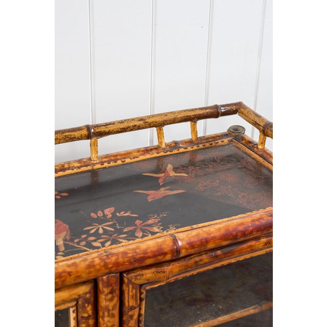Antique Victorian Tiger Bamboo Glazed Bookcase Cabinet (C. 1870) For Sale - Image 9 of 15