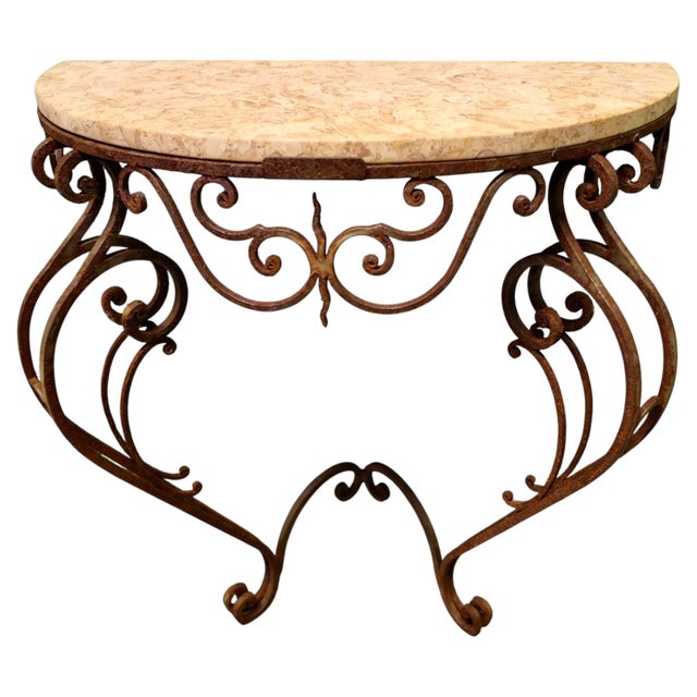 Stone Rustic French Wrought Iron Marble Console Table For Sale - Image 7 of 7