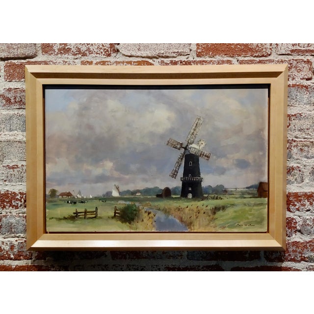 Owen Waters -The Berney Arms Windmill along the River Yare -Oil painting English impressionist - Oil painting on board...