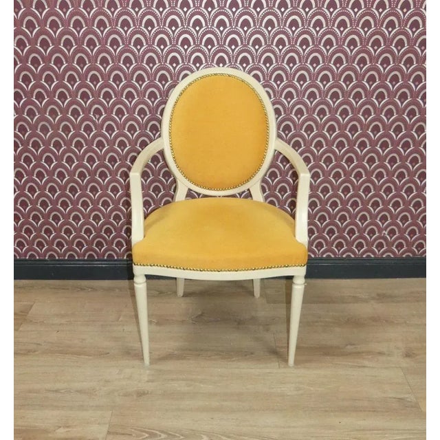 Upholstered Medallion Armchair in Yellow-Cream, 1960s For Sale - Image 5 of 10