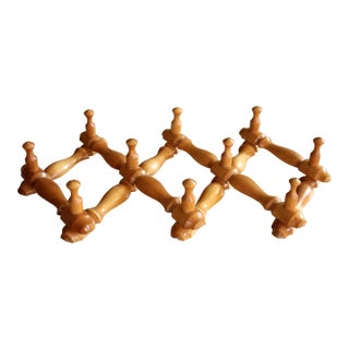 1970s Extandable Wall Mounted Wooden Coat Rack, Vintage For Sale