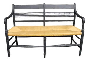 Country French Black Rush-Seat Settee