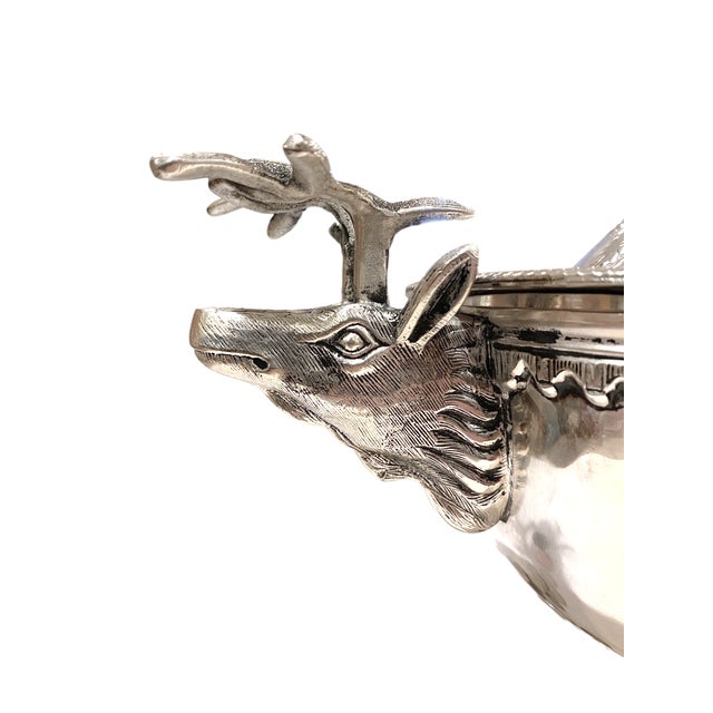 Victorian Silverplate Soup Tureen With Stag Motif Elk Deer Thanksgiving Victorian Style For Sale - Image 3 of 17