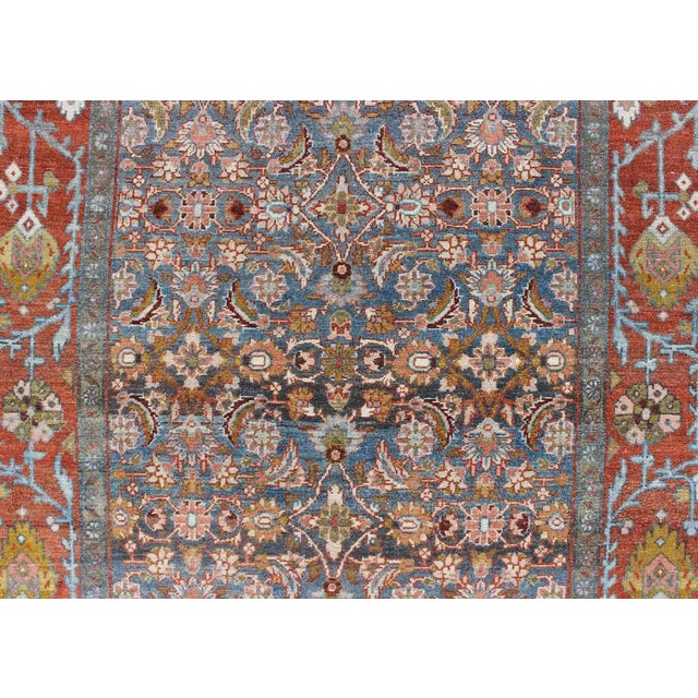 Textile Antique Persian Malayer Gallery Runner With Allover Floral Motifs in Faded Blue For Sale - Image 7 of 12