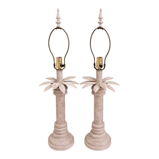 Vintage Italian Tole Palm Tree Lamps Coastal Style - a Pair For Sale