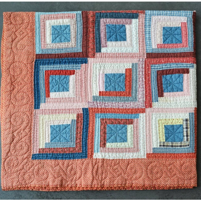 Early 20th Century Hand-Stitched Log Cabin Quilt in Patriotic Colors For Sale - Image 4 of 12