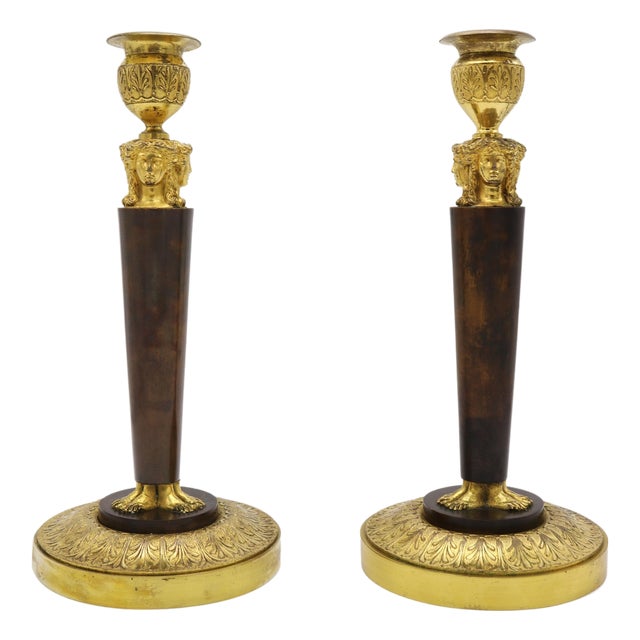 Late 18th Century Pair of Empire "Retour d' Egypt" Candlesticks For Sale