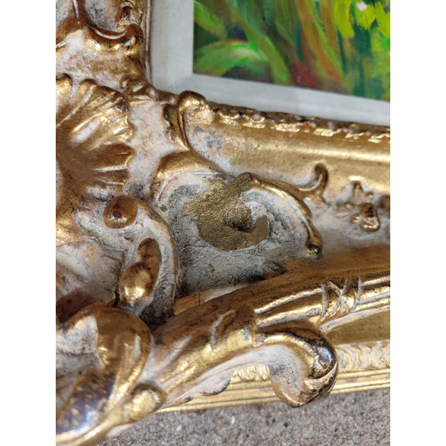 Red Early 20th Century Framed Signed Ganionet Garden Promenade Oil on Canvas For Sale - Image 8 of 8