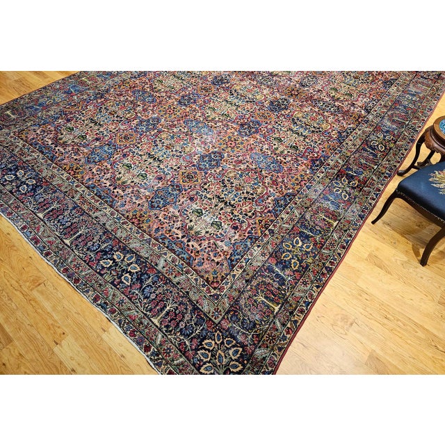 Vintage Oversized Persian Kerman Lavar Rug, Hand-Knotted Wool, Tree of Life Pattern, Red & Blue, 11x15 For Sale - Image 12 of 13