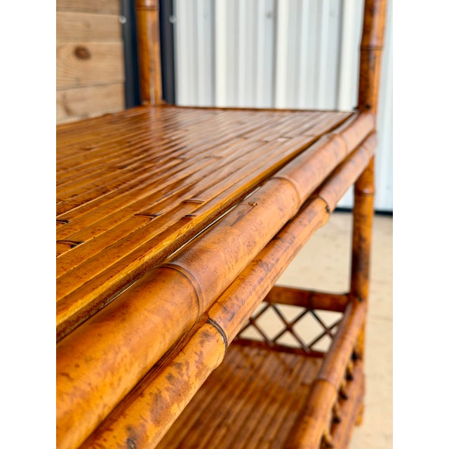 Brown Vintage Boho Coastal Brighton Pavilion Style Scorched Bamboo Étagère by Goldenrod For Sale - Image 8 of 12