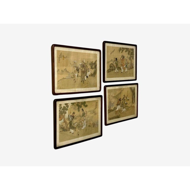 Chinese Export, Hand-Painted Figural Scenes, Rosewood Frames, China, 19th C. For Sale - Image 4 of 18