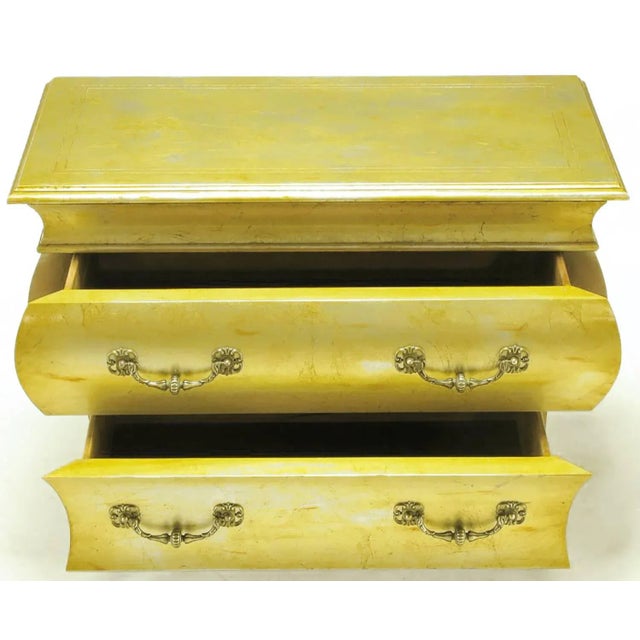 Henredon Gold Toned Silver Leaf Bombe Two-Drawer Commodes - a Pair For Sale In Chicago - Image 6 of 16
