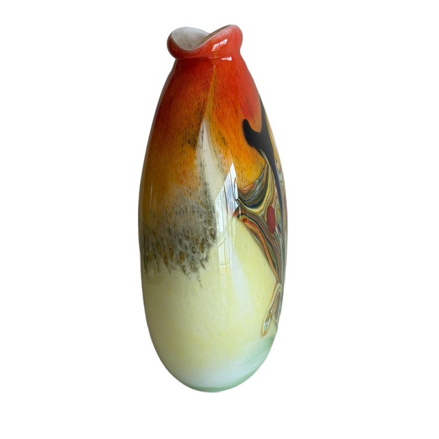 Mid-Century Modern Hand-Blown Art Glass Vase With Multicolored Swirl Design For Sale - Image 3 of 16