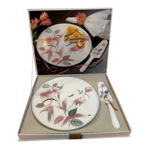 Vintage Mikasa Silk Flowers Pattern Cake Plate and Matching Server in Original Box