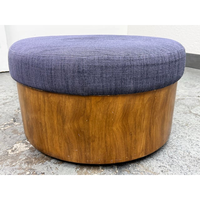 West Elm West Elm Round Upholstered Storage Ottoman For Sale - Image 4 of 12