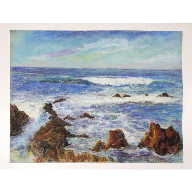 Traditional Vintage Coastal Seascape Pastel Painting For Sale - Image 3 of 4
