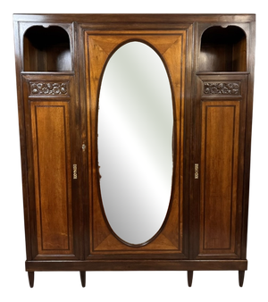 Art Nouveau Mirrored Wardrobe in Macassar Ebony and Walnut, 1890s