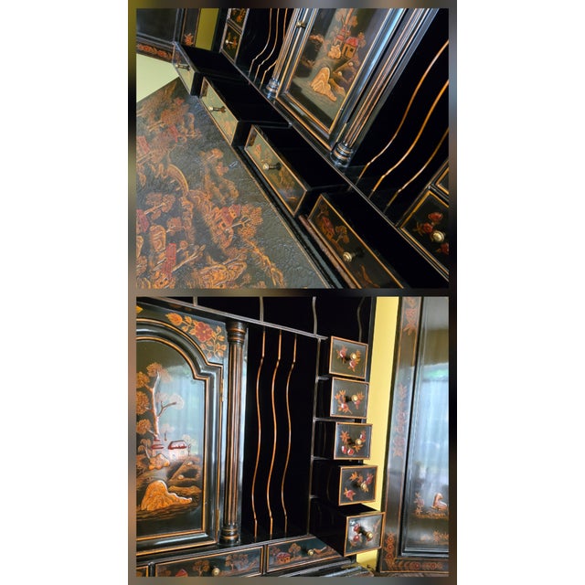 Unique Maitland-Smith Textured Chinoiserie Secretary Slant Front Mirrored Doors Stunning For Sale - Image 9 of 18