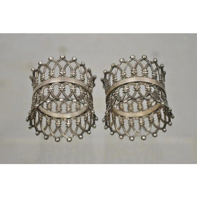 Antique English Victorian Silver Plated Fretwork Crown Napkin Rings - A Pair For Sale In Philadelphia - Image 6 of 8