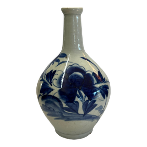 Antique Korean Sake Bottle With Underglaze Blue Flower