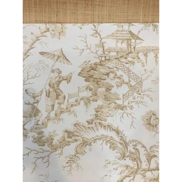 2 yards of Scalamandre's silk " PILLEMENT " Chinoiserie toile silk fabric. White silk with beige print.