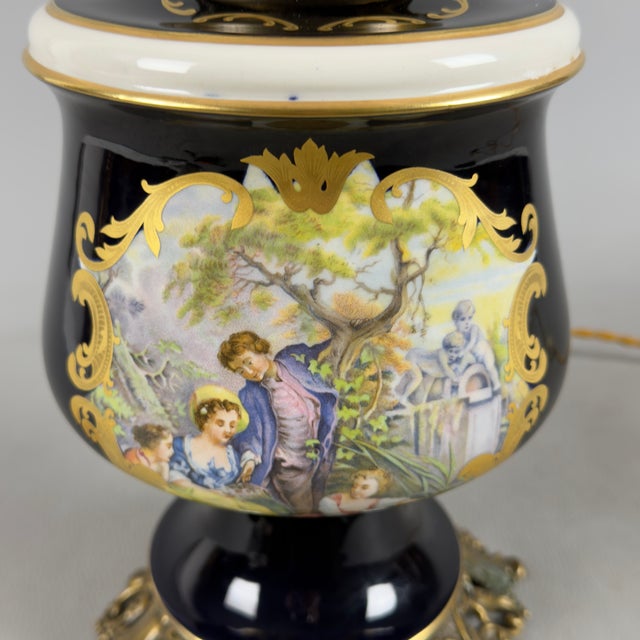 Vintage Porcelain, Brass and Glass Table Lamp from Limoges, France, 20th Century For Sale - Image 8 of 15