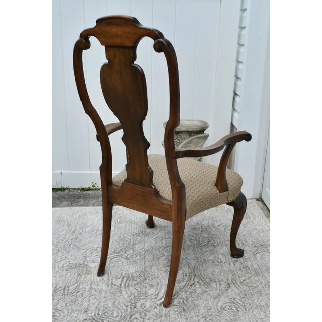 Walnut Queen Anne Armchair Desk Dining Chair Brass Stud Accents Vintage 1960s For Sale - Image 10 of 12