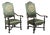 Pair of Antique High Back Throne Armchairs | Green Upholstery & Gold Monogram | Early 20th Century For Sale