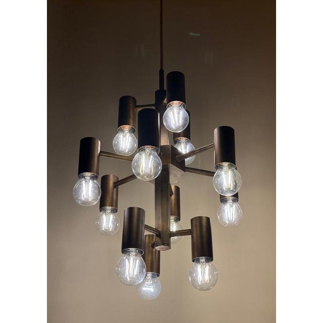 Twelve-Light Brass Chandelier by Gotthold Schönwandt, Germany, 1960s For Sale - Image 15 of 18