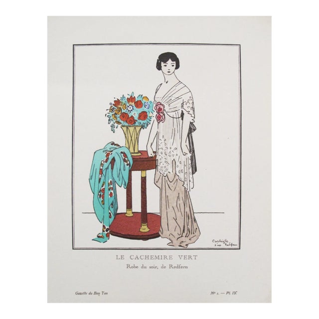 1912 Gazette du Bon Ton Fashion Plate, Cachemire Vert For Sale
