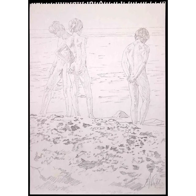 Teens at the beach is an original drawing on pencil realized by Anthony Roaland in 1982. Hand-signed and dated by the...